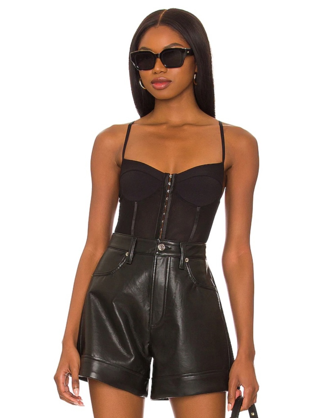 Free People Night Rhythm Corset Bodysuit in Black |M|